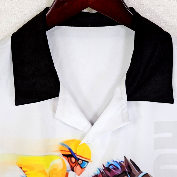 Kentucky Derby Horse Racing 3D Screen Printed Short Sleeve ButtonUp Mens Large - Picture 3 of 11